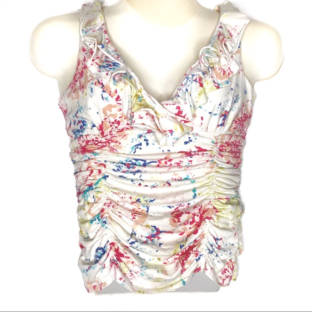 CAbi Ruched Ruffle Tank Top Size Small